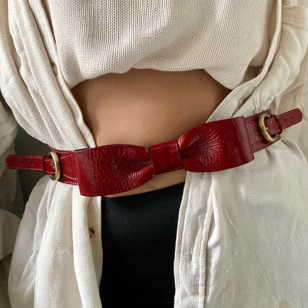 Moschino Red Patent Bow Double Buckle Waist Belt